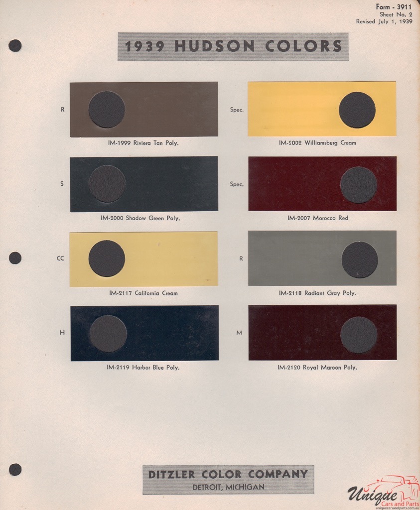 1939 Hudson Paint Charts PPG 3